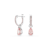 Attract drop earrings, Pear cut, Pink, Rhodium plated